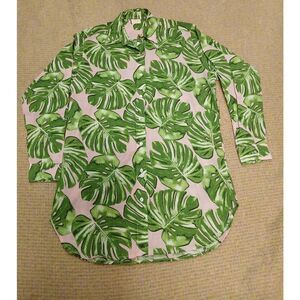 Malai womens small shirt dress green pink Micro Mini floral Coastal